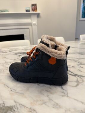 Geox Kids Black Winter Boots with Orange Accents